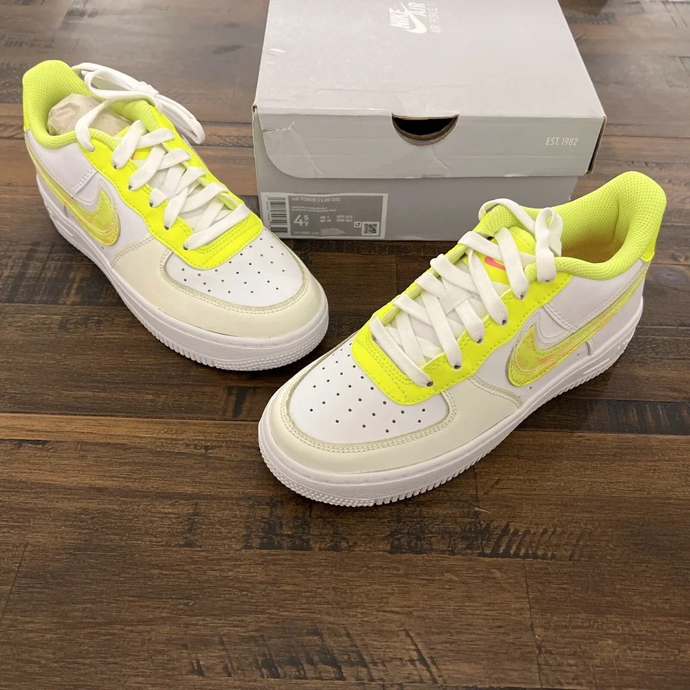 Nike Air Force 1 LV8 GS White Volt Kids sz 4.5Y Women's 6 AF1 Shoes DV1680-100